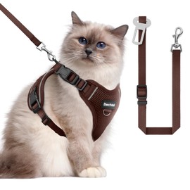Cat Harness and Leash Set - Escape Proof Adjustable Cat Harness, Comfortable Soft Lightweight, Use Safe & Easy, Walking Travel Kitten Harness for Small Medium Large Cats, Brown, M(13-18lb)