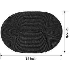 FunWheat Oval Braided Placemats Set of 4 Table Mats for Dining Tables Washable Heat Resistant Place Mats for Indoor Outdoor Use 12 x18 Inch(Oval Black, 4pcs)