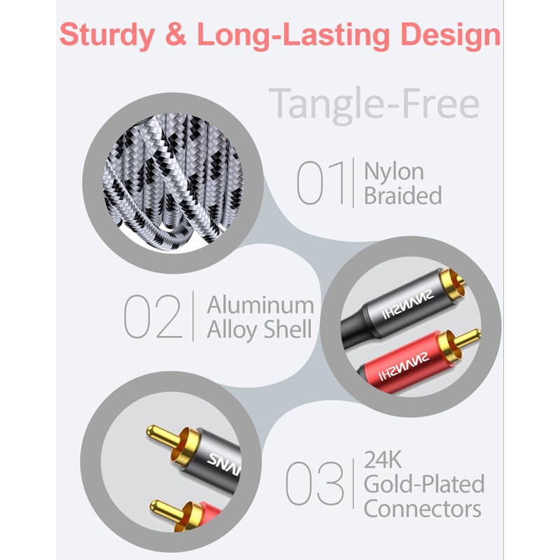 SNANSHI RCA Cables 5ft, 2 RCA Male to 2 RCA