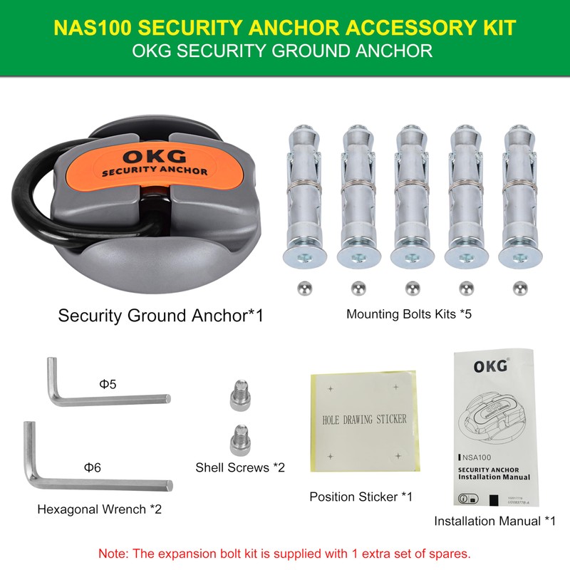 OKG Heavy Duty Security Ground Anchor, 9/16" (14mm) Thick Hardened