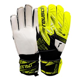 Reusch Attrakt Starter Goalie Gloves, Soccer Goalkeeper Gloves with Finger Protection, Breathable, Latex Free, Durable, for Artificial Grass & Hard Surfaces, Size 9, Black & Yellow