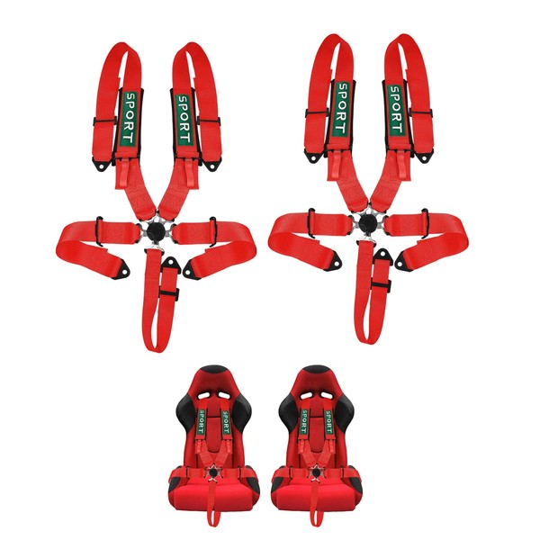 BESTZHEYU 2PCS Red 5-Point Racing Safety Harness Set with Ultra Comfort Heavy Duty Shoulder Pads Universal Polyester Safety Harness Set fit for Sports Car, Racing Car, Car