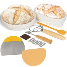 Banneton Bread Proofing Basket Set - 9" Round & 10" Oval Baskets with Tools for Sourdough Fermentation & Baking (15 Pack)