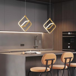 BNHHLZ Modern LED Chandelier Gold Rectangular Pendant Light Fixtures 4000K 20W Dimmable Height Adjustable Pendant Lighting for Dining Room Kitchen Island Bedroom Living Room Foyer（2-Pack）