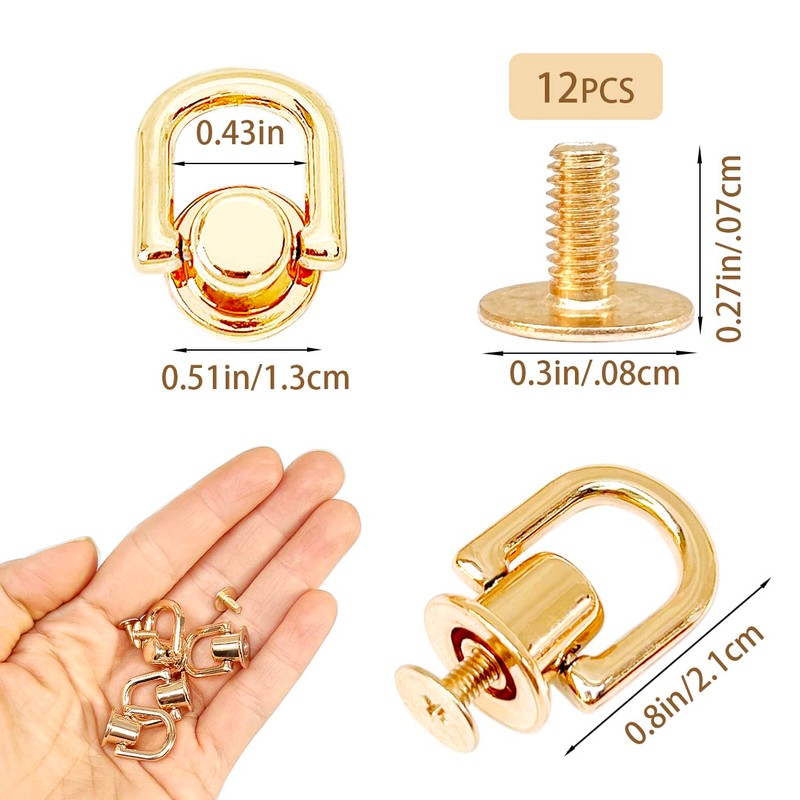 12 Pcs D Ring Stud Rivets with D Rings -