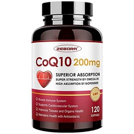 ZEBORA CoQ10-200mg-Softgels with PQQ, BioPerine & Omega-3, 120 Servings Coenzyme Q10(Ubiquinone) Supplement for High-Absorption, Powerful-Antioxidant,