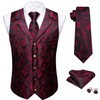 Barry.Wang Red Black Mens Silk Lapel Collar Vest Tie Sleeve