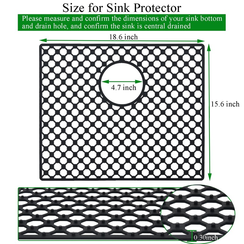 Brovy Black Silicone Sink Mats,18.6''x 15.6'' Kitchen Sink Mats for