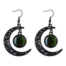 Gothic Moon Earrings for Women,Punk Style Hollowed Out Crescent Earring Vintage Multicolor Crystal Pendant Earrings Victoria Dark Witch Jewelry, Large, Alloy Steel, No Gemstone