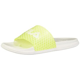 Fila Women's Drifter Lux Repeat Slide Sandal, White/Safety Yellow/White, 7