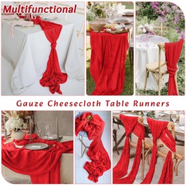 16Pack Red Cheesecloth Table Runner 10FT Gauze Cheese Cloth Table Runner 35x120Inch Long Boho Spring Easter Table Runners Rustic Sheer Table Runners for Wedding Baby Shower Bridal Shower Decor