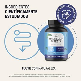 LIFE 360+ Citrato de Magnesio | Alta Pureza | 90 Cápsulas | 2598 Miligramos por Porción | Absorción | Adicionado con Fibra Dietética | Suplemento Alimenticio | Inulina de Agave