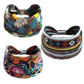 scicent Headbands Girls 3 Pieces African Headbands Knotted Wide Yoga Stretchy Bandeau Headwrap Hair Accessories for Women and Girls Elastic Hair Bands - 3810