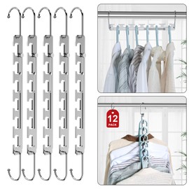 Sindax Space Saving Hangers Telescopic, 6 Holes Clothes Hangers Adjustment to 9 Holes, Upgraded Sturdy Metal Clothes Hangers Space Saving for Heavy Clothes, Closet Organizers and Storage - 12 Pack