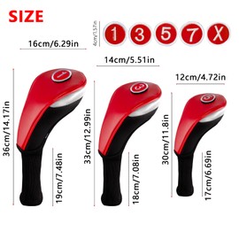 Andux 5pcs/Set PU Golf Wood Club Head Covers 460cc Driver Covers with Long Neck Red