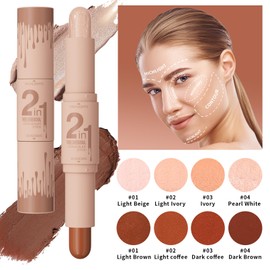 Contour Stick and Highlight,2-In-1Makeup Contour Stick,Waterproof Long-Lasting Cream Contour Stick,Milti-Use Contouring Shade and Creating Three-Dimensional Silhouette Double Head Contour Stick