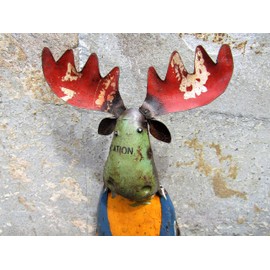 Big Sky Antiques Rustic Small 13 Inch Tall Repurposed Scrap Metal Moose Statue Home Lodge Garden Decor