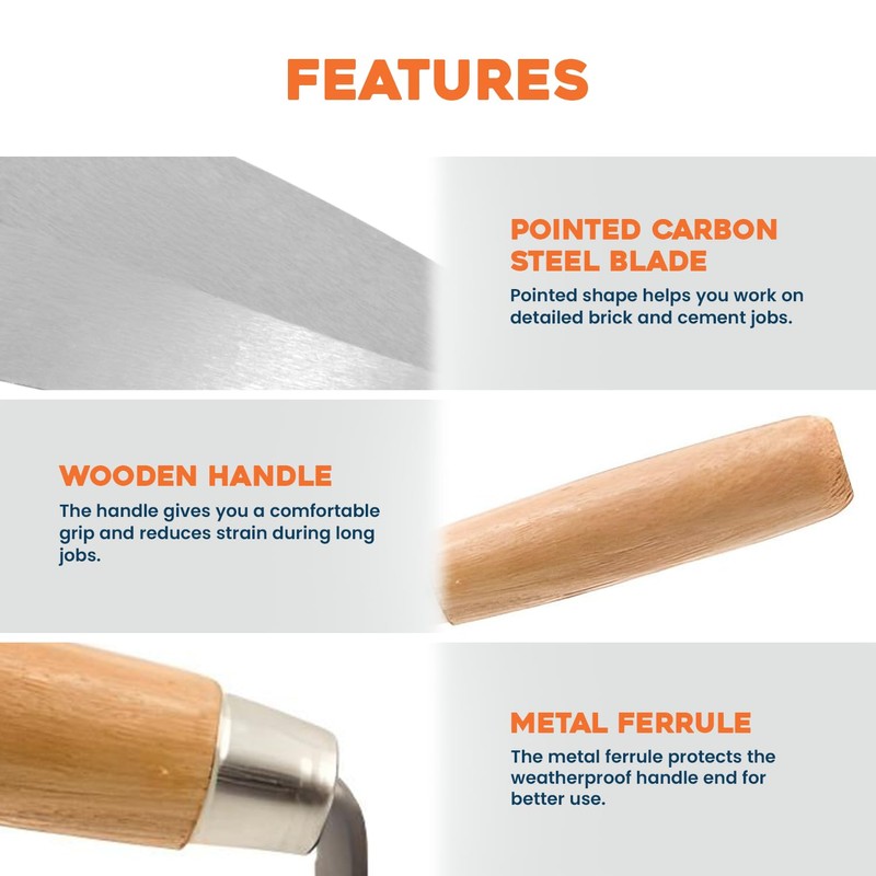 Pointing Trowel Bricklaying | 11'' Brick Trowel with Carbon Steel