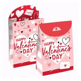 Big Dot of Happiness Happy Valentine’s Day - Valentine Hearts Gift Favor Bags - Party Goodie Boxes - Set of 12
