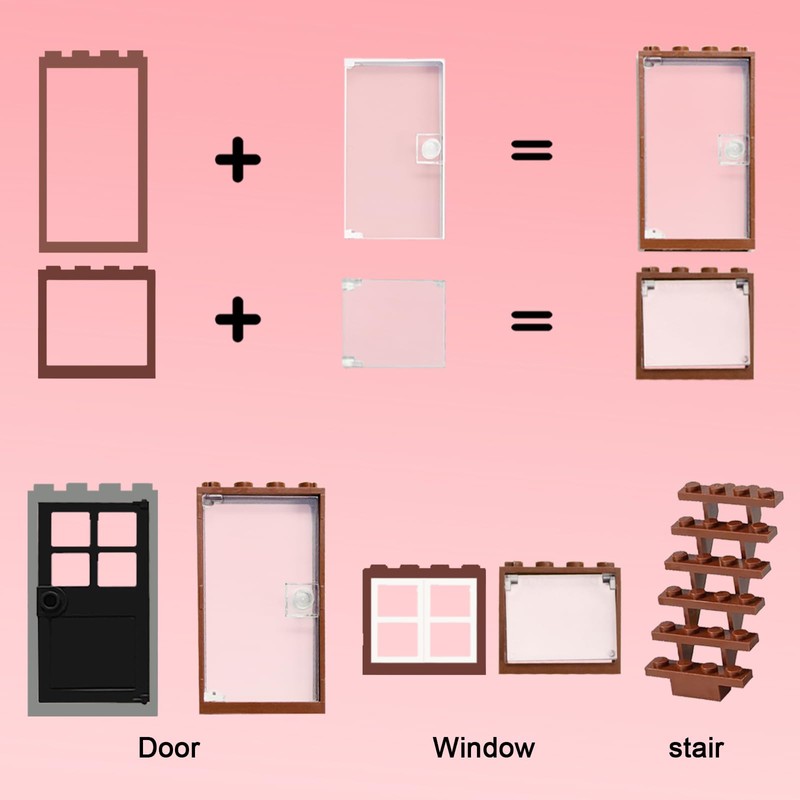 Cabeeskii Building Blocks Accessories, 50 Pieces Doors and Windows Set,