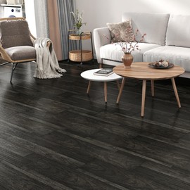 WESTICK Black Wood Grain Floor Tiles Peel and Stick Black Vinyl Plank Flooring Waterproof 6" x 36" Dark Wood Peel and Stick Floor Tile Laminate Flooring Planks for Bathroom Living Room Bedroom 20 PCS
