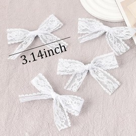 Small Lace Hair Bow for Girls Hair Bow Clips Barrettes for Women White Bow Knot Hair Clip for Thick Hair Cute Thin Hair Accessories for Teen Girls Trendy Stuff for Womens Bowknot Hair Clips 4PCs