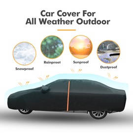 MAIKER Car Cover Waterproof All Weather Full Exterior Cover with Zipper Protect from Sunshine, UV, Snow, Rain, Wind, Scratch Resistant Black (Fit SUV 185" to 190")