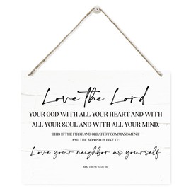 Religious Decor Sign, Love the Lord Sign, Matthew 22:37-39 Christian Sign, Rustic Wooden Hanging Plaque Sign, Home Living Room Decor, Church Wall Art, Farmhouse Christian Hanging Decor
