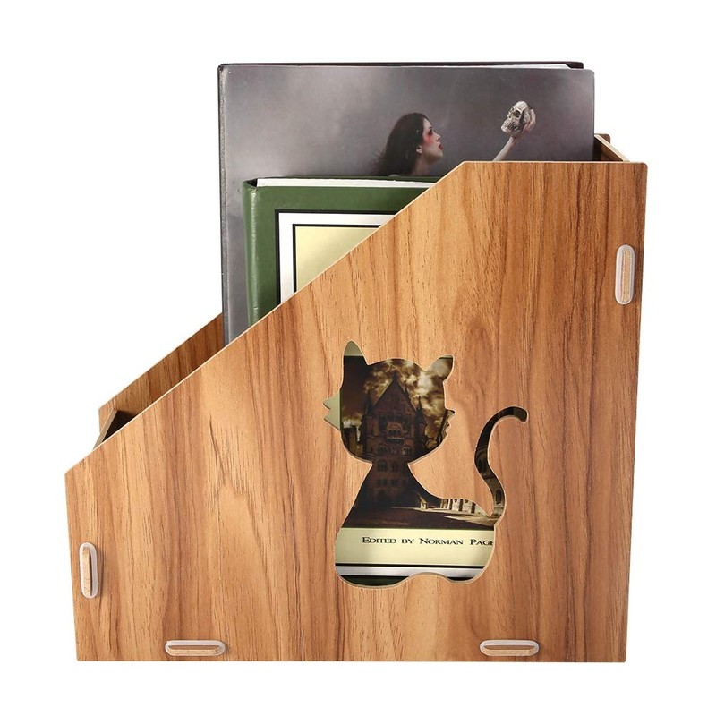 Tyenaza Desktop File Magazine Folder Holder, Wooden Hollow Cat Desktop