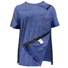 Post Shoulder Surgery Shirts Recovery Tear Away Short Sleeve Full Open Side Snap Dialysis Chemo Clothing Men & Women (US, Alpha, X-Large, Regular, Regular, Blue)