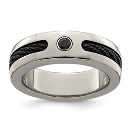 Diamond2Deal Titanium Cable and Black Spinel with Sterling Silver Bezel 7mm Band Ring Size 10's