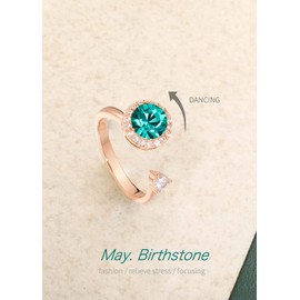 Fonsalette Fidget Ring Birthstone Rings Fidget Ring Women Thumb Rings for Women Sterling Silver Rose Gold Ring Fidget Spinner Ring Adjustable Open Cubic Zirconia Rings for Women (Rose Gold-05-May)