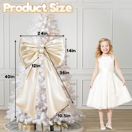 Froova Giant Bow Decoration Big Cream White Large Coquette Bow for Backdrop Birthday Party Room Wall Wedding Bride Decor, Ribbon Tie Hanging Gift Coquette Wall Decor (Satin, Internal Stability Layer)
