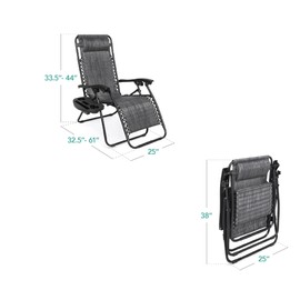 Best Choice Products Set of 2 Adjustable Steel Mesh Zero Gravity Lounge Chair Recliners w/Pillows and Cup Holder Trays - Gray