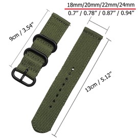 CNYMANY - Correa de reloj balístico universal de 20 mm, correa de repuesto de lona de nailon, cierre ajustable para reloj inteligente, rastreador deportivo de fitness, color verde