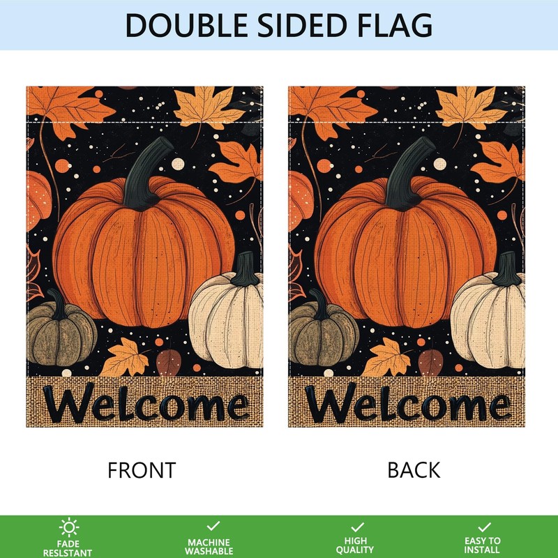 Fall Pumpkin Garden Flag 12x18 Inch, Double Sided Thanksgiving Yard