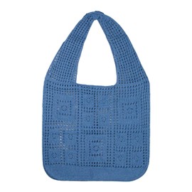 WisePoint Crocheted Shopping Bag for Women, Large Knitted Bag, Crochet Bags with Wide Handle, Aesthetic Mesh Beach Bags, Hollow Crochet Bag for Travel, blue