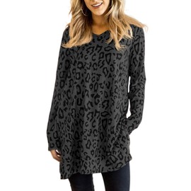 Maysoar Leopard Print Tops for Women Loose Fit Cheetah Animal Print Tunics for Leggings Long Sleeve Shirts Dark Gray Medium