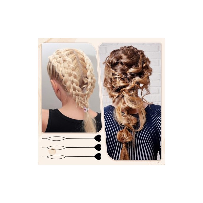 20Pcs Quick Topsy Beader Hair Set, Black Hair Loop Threader