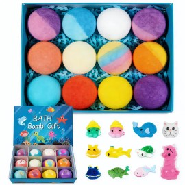 12 Pack Kids Bath Bombs with Surprise Inside Easter Basket Stuffers Bubble Bath Toys for Boys Girls Fun Spring Gift Set Skin-Friendly