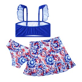 ALISISTER Little Girls Bathing Suits 3 Piece Swimsuits American Flag Tie Dye Bikini Tankini Sets with Cover Up Skirt Summer Beach Swimwear 7-8 Year Old