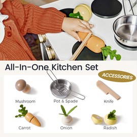 Tiny Land Play Kitchen, Kids Kitchen Playset, Toddler Kitchen with Cutting Food Set, Wooden Kitchen Sets for Kids, Best Gift for Girls and Boys