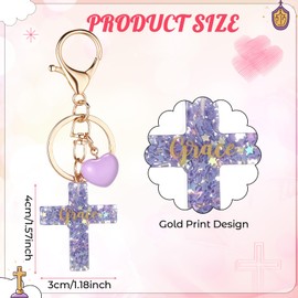 Nosiny 30 Pcs Cross Keychains Bulk Christian Gifts for Women Resin Glitter Keychains Colorful Cross with Hearts Key Ring for Women Sister Gift