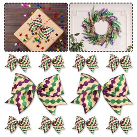 Habbiful 10 Pcs Mardi Gras Bow for Wreath, Mini Mardi Gras Wreath Bow New Orleans Bow for Gifts Wrapping Glitter Green Purple Small Bow for Mardi Gras Carnival Party Decoration