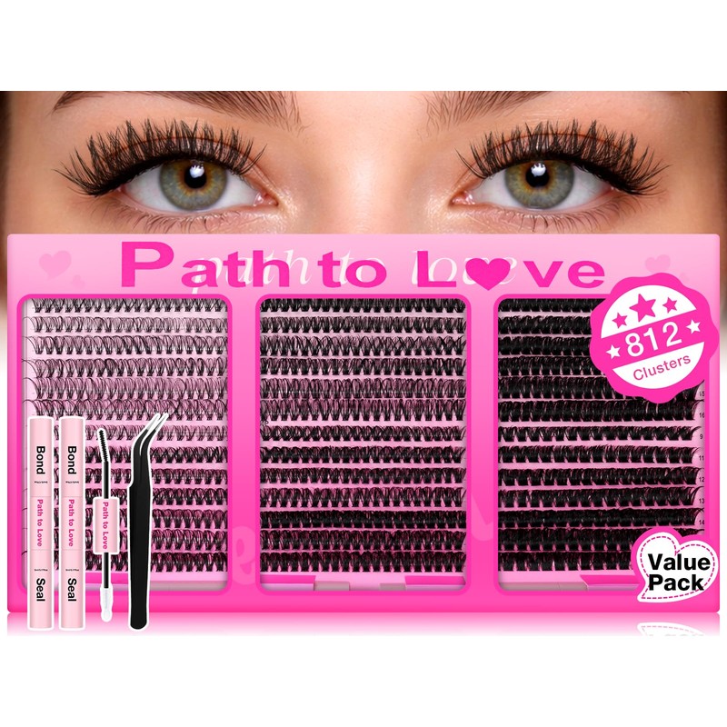 Individual Eyelashes 812pcs Cluster Lashes Kit with 2 Set of