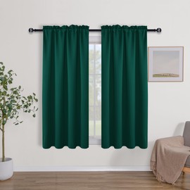 Hiasan Christmas Blackout Kitchen Curtains 54 Inches Long, Short Thermal Insulated Rod Pocket Drapes, Room Darkening Window Covering for Basement, 52W*54L Inch,2 Panels, Forest Green