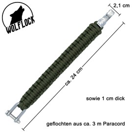 Wolflock Paracord Bracelet, Outdoor Survival Bracelet, Black / Brown / Green / Black / White, Quick-Release, Stainless Steel Gift for Men, Survivalist, Stainless Steel, Army Green