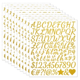 Gold Glitter Letter Number Stickers 1 Inch, 10 Sheets 960 Pcs Self-Adhesive Alphabet Stickers Waterproof Vinyl Glitter Decals for Graduation Cap, Crafts, DIY Gifts, Scrapbooking, Party Decor, Cup