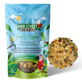 Bird Street Bistro Parrot Food for Parakeets & Cockatiels - Hearty Veggies - 20 oz - Cooks in 3-15 min, Natural & Organic Grains, Fruits & Vegetables - USA Made
