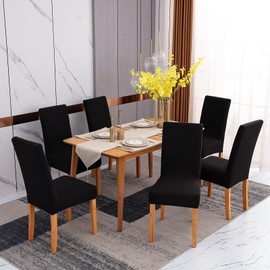 Sufdari Chair Covers 6 Black,Stretch Dining Chair Covers, Spandex seat Covers for Dining Chairs,Elastic Washable Chair Protectors for Dining Room,Hotel,Restaurant,Banquet (6, Black)